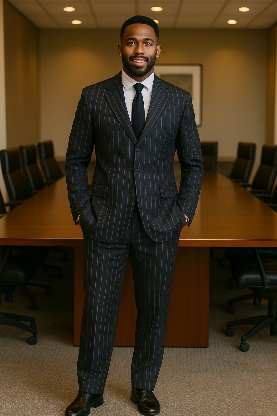 Hugo Boss Schurwolle Virgin Wool 2 Piece Dark Gray Pinstripes Suit Men's 34R/38R